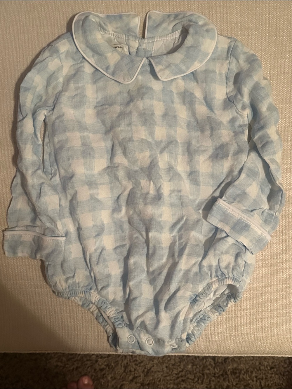 Classic Blue Gingham Peter Pan Collar Baby One-Piece